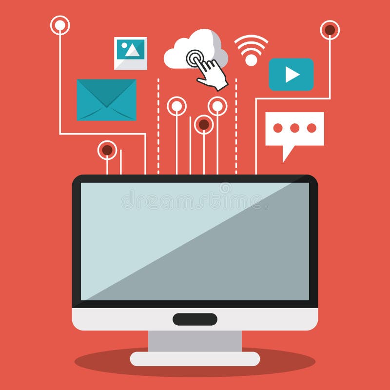 Colorful background of desktop computer and link to common icons royalty free illustration