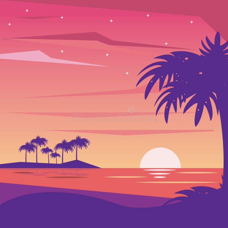 Colorful Background Landscape of Nightly Beach Stock Vector ...