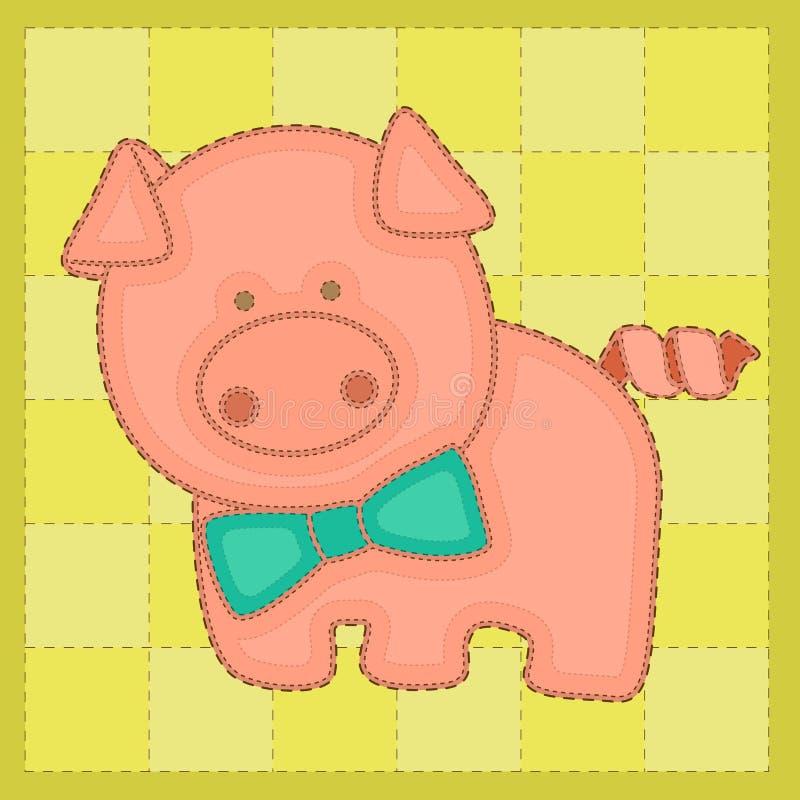 Colorful Background in Patchwork Style with Piglet Stock Vector