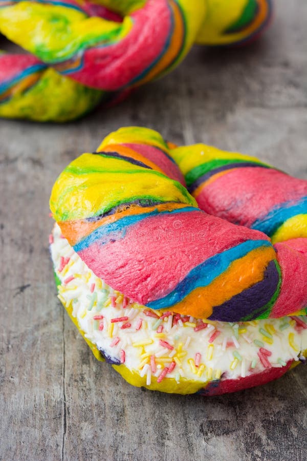 Colorful Bagels with Cheese and Sprinkles Stock Image Image of bagel