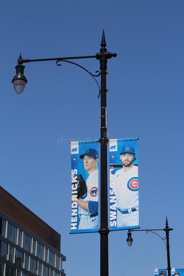 Banners on Antique Lamp Post at Wrigley Field in Chicago