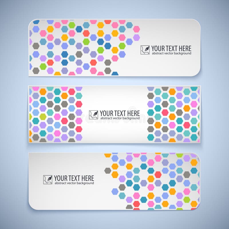 Colorful banners with hexagons