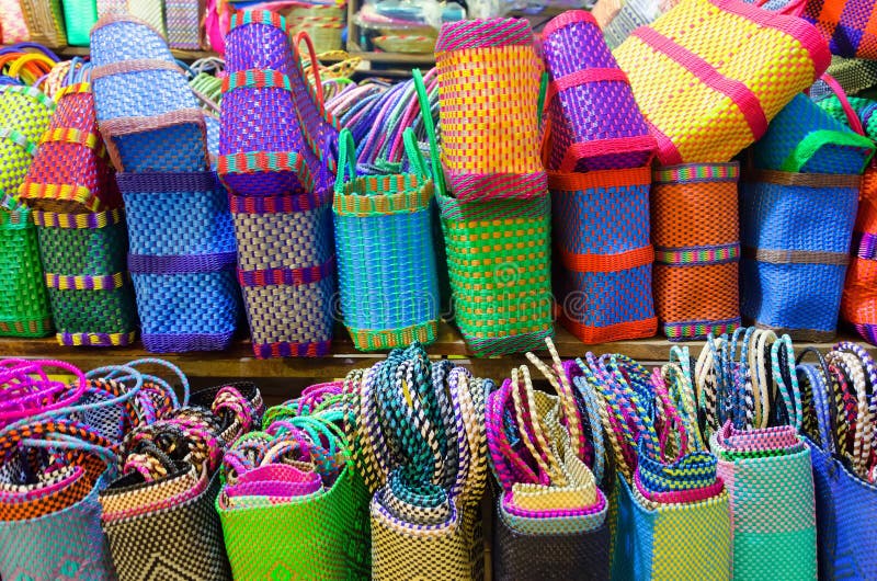 Colorful Baskets for Sale in Market in Oaxaca