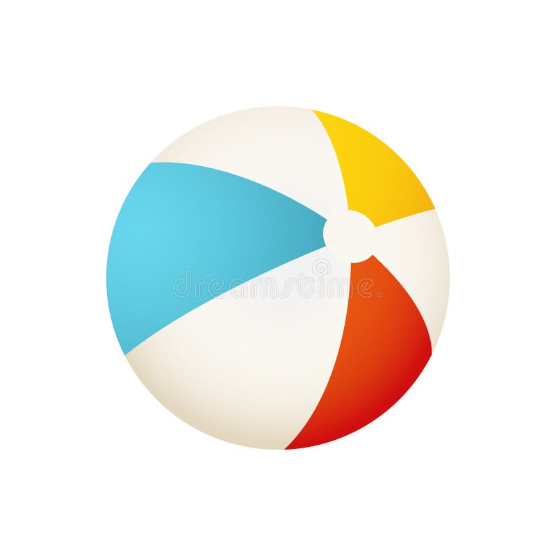 Colorful beach ball illustration. White, red, yellow and blue summer ball isolated on white background.