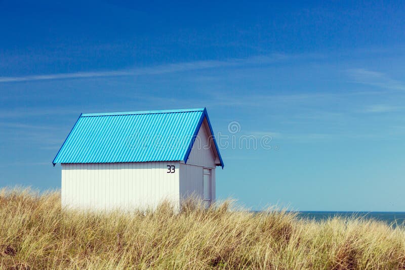 Colorful beach cabins, Normandy, France