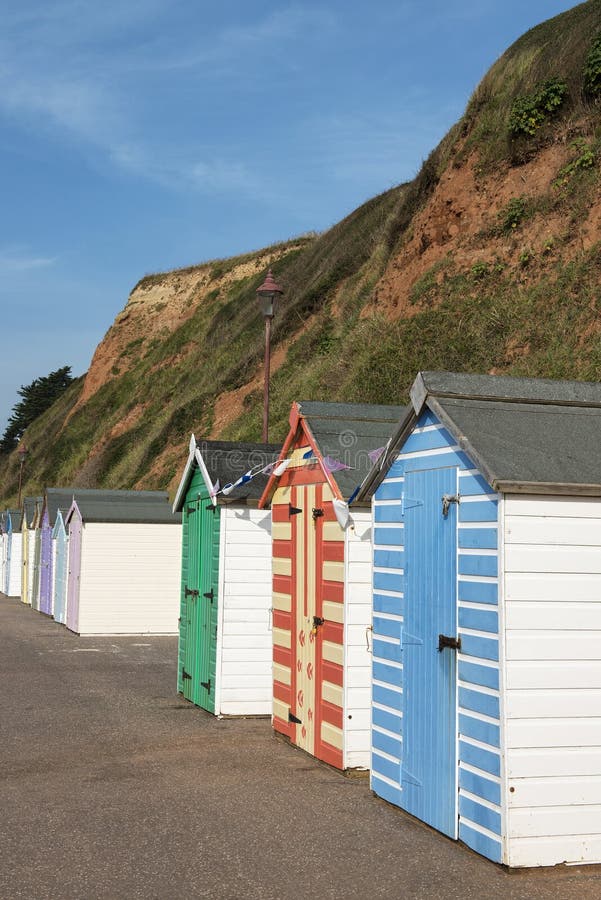 Colorful Beach Huts at Seaton, Devon, UK. Stock Image Image of