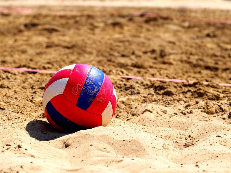 Beach Volleyball Game Ball on Sand Stock Photo Image of sport, ball