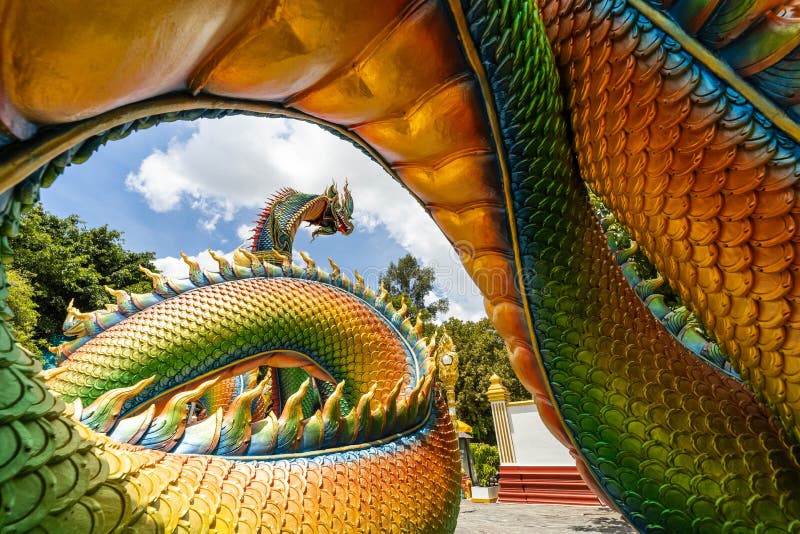Colorful and Beautiful King of Nagas or Serpent at Phrathat Nong Bua Temple. Thailand stock photography