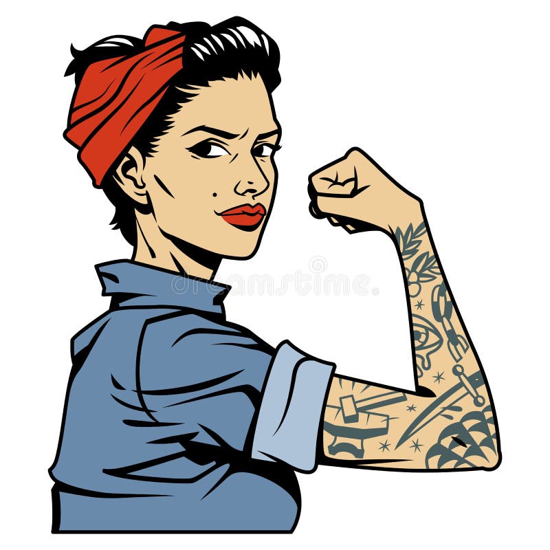 Colorful Beautiful Strong Pin Up Girl Stock Vector - Illustration of tattoo,  shirt: 126619869