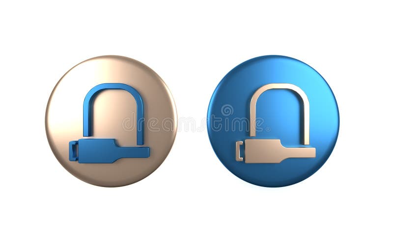 Colorful Bicycle lock U shaped industrial icon isolated on white background. Circle button. 3D render illustration royalty free illustration
