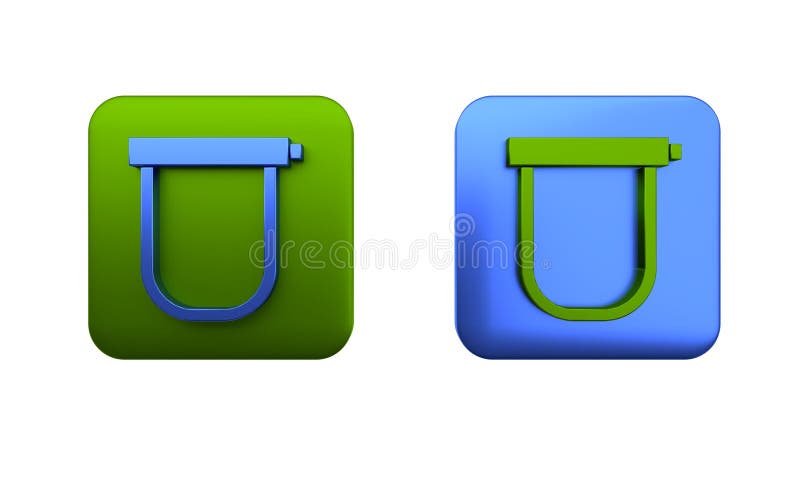 Colorful Bicycle lock U shaped industrial icon isolated on white background. Square button. 3D render illustration royalty free illustration