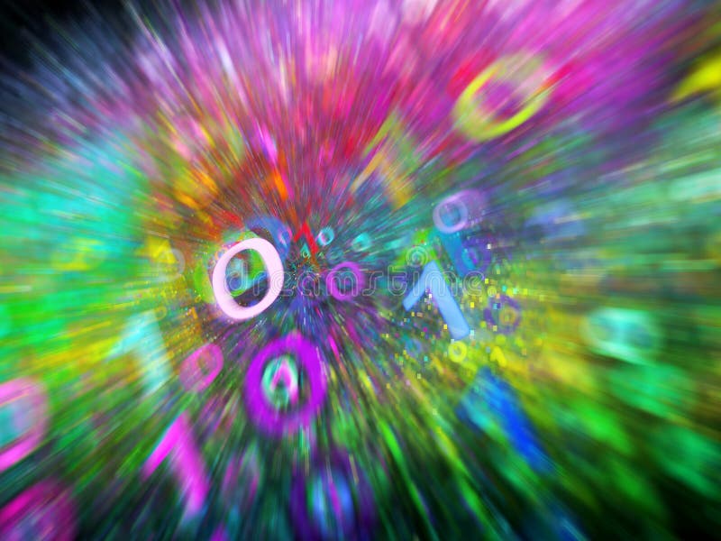 Colorful binary code stream in motion vector illustration