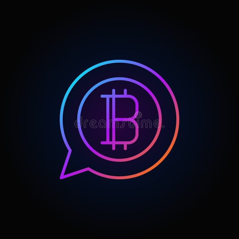 Colorful bitcoin in speech bubble icon - vector cryptocurrency royalty free illustration