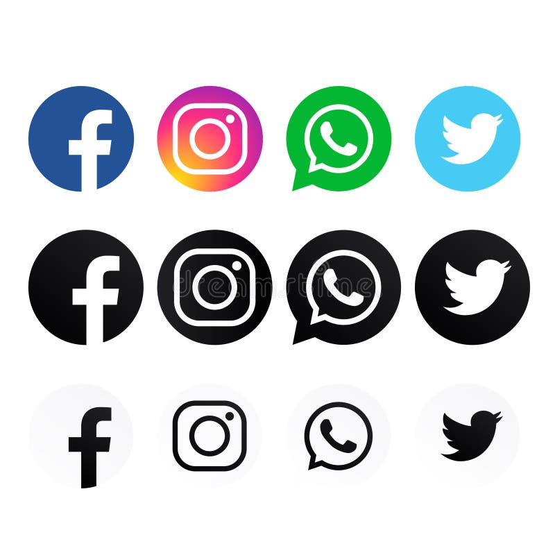 High resolution collection of colorful social media icons for web & printing purpose. Facebook Instagram whats-app twitter logos with black & white background. High resolution collection of colorful social media icons for web & printing purpose. Facebook Instagram whats-app twitter logos with black & white background.