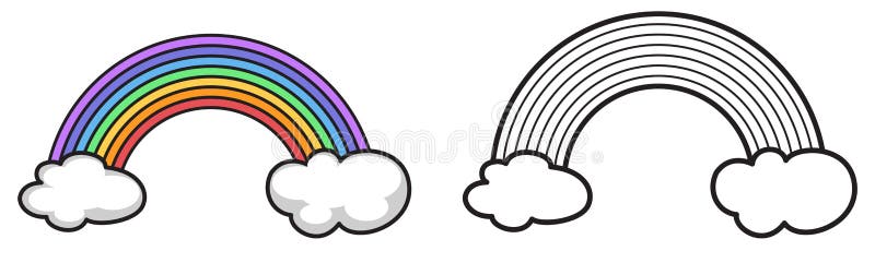 Colorful and Black and White Rainbow for Coloring Book Stock Vector