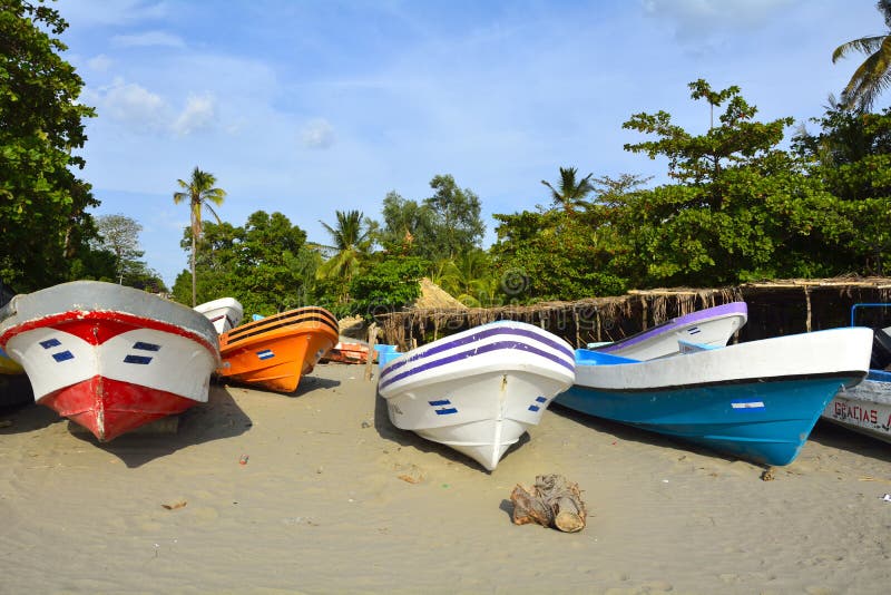 Colorful boats in fishermen village, Nicaragua