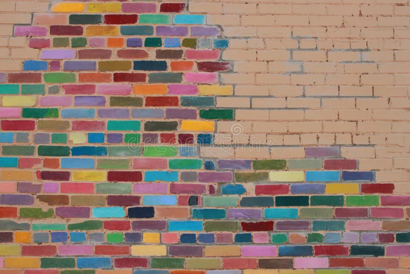 Rainbow painted brick wall building. Rainbow painted brick wall building