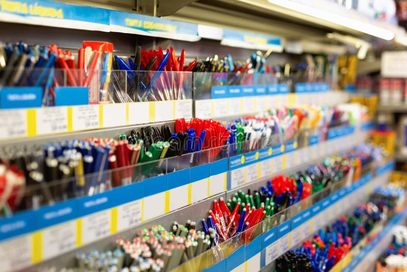 Colorful Pen Shelves in Office Supply Store Stock Photo - Image of  purchasing, graphics: 196281934