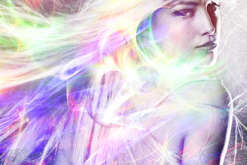 Colorful bright  woman portrait futuristic look concept royalty free stock image