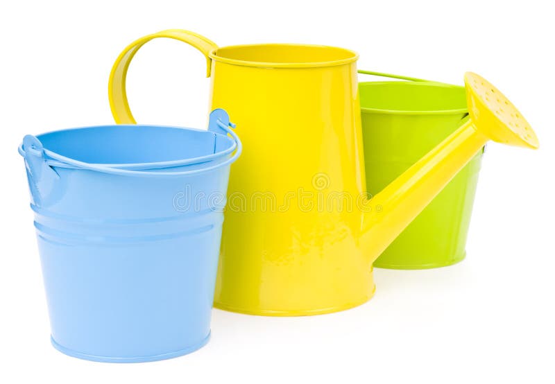 Colorful Buckets Watering Can Stock Photos Free & RoyaltyFree Stock