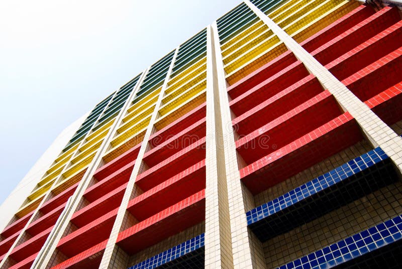 Colorful building under blue sky stock photo