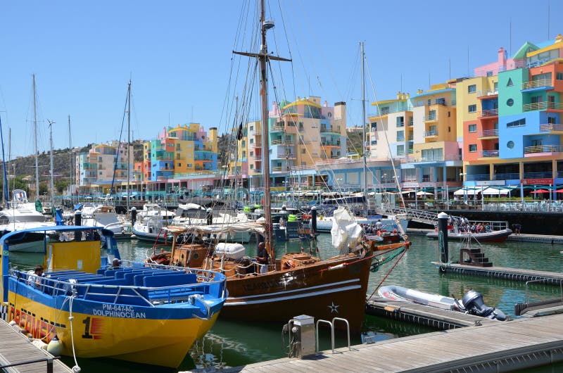 colorful buildings at albufeira marina in porches