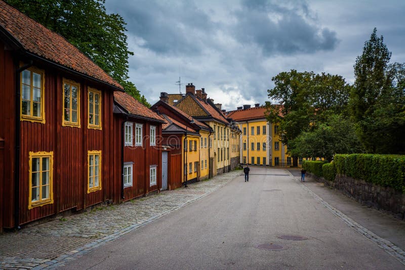 Colorful Buildings at in Sodermalm, Stockholm, Sweden. Stock