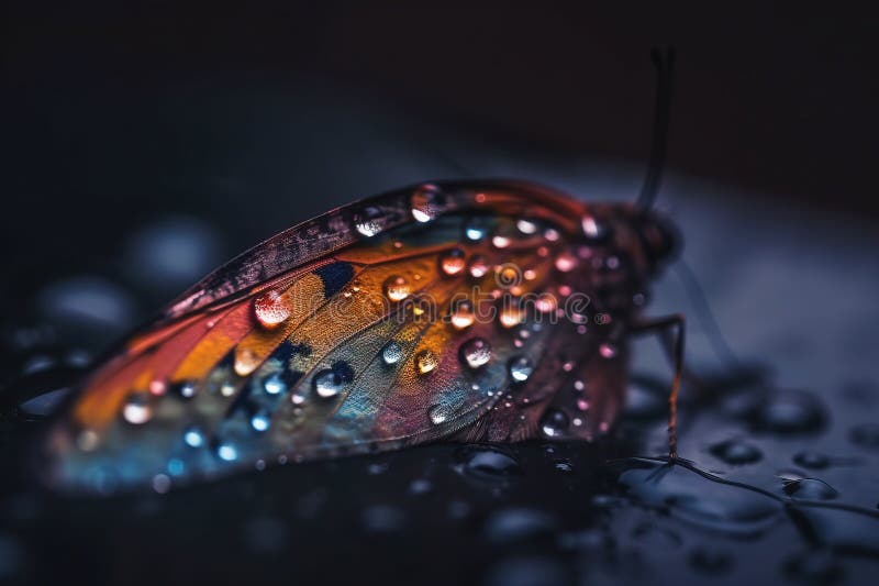 A Colorful Butterfly with Drops of Water on it S Wings Stock