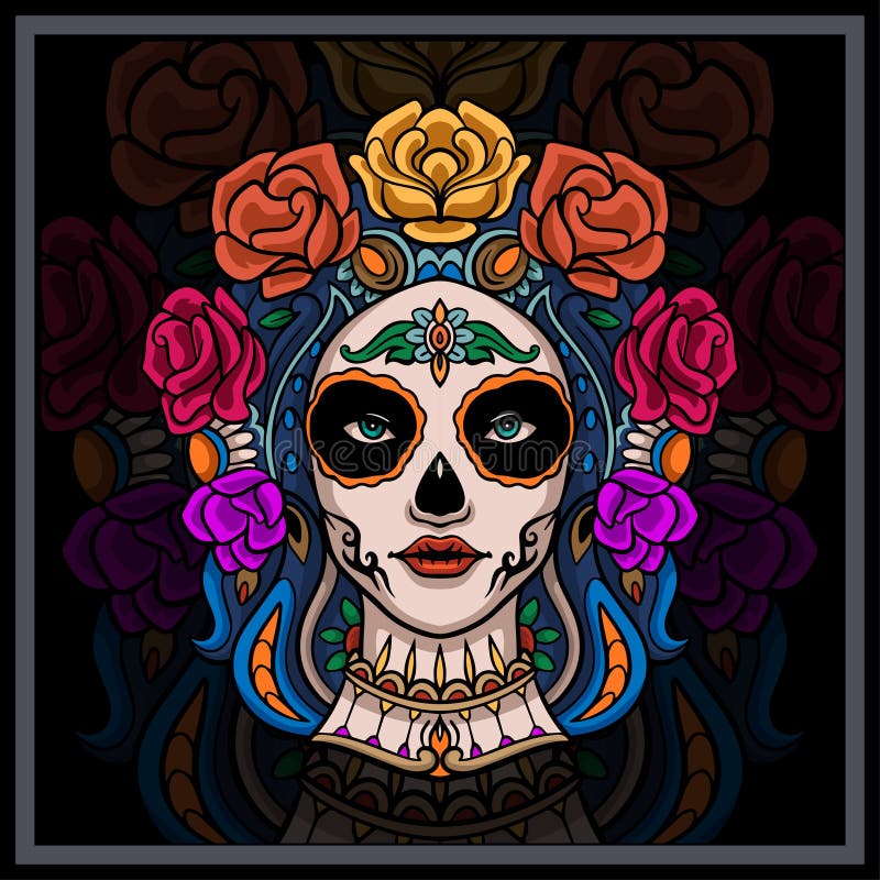 Colorful Calavera Girl Head Mandala Arts Stock Vector - Illustration of ...