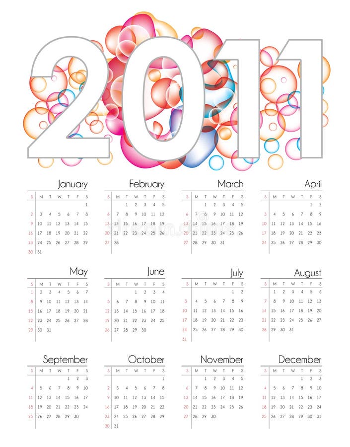 Colorful calendar for 2011