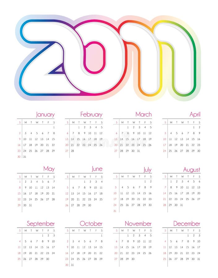 Colorful calendar for 2011 stock illustration
