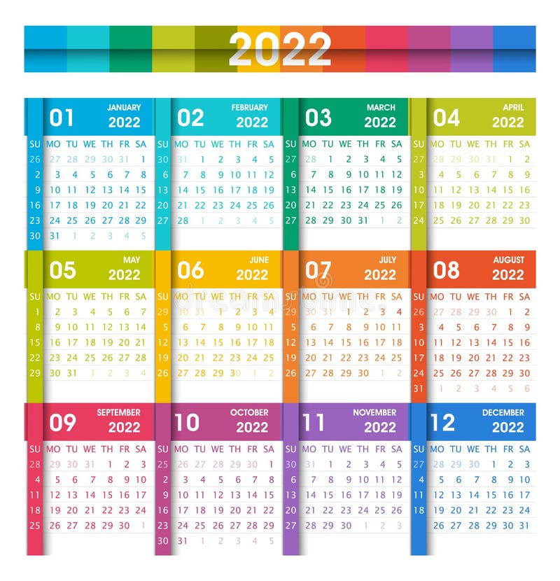 Colorful Calendar 2022 Colorful Calendar For 2022. Calendar Flat Design Stock Vector -  Illustration Of Monday, Concepts: 217926195