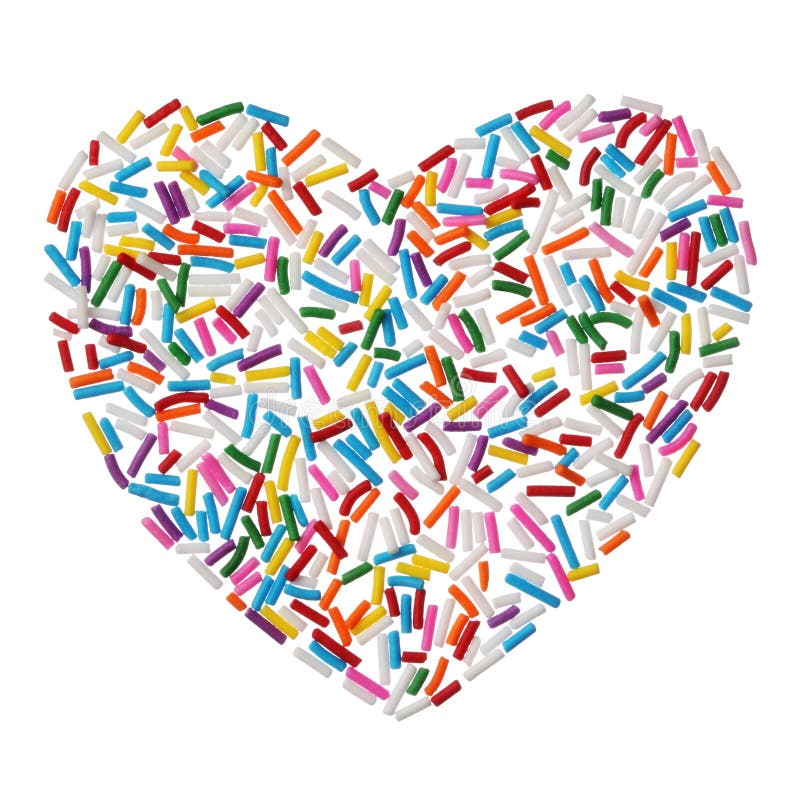 Colorful candy sprinkles heart isolated on white background