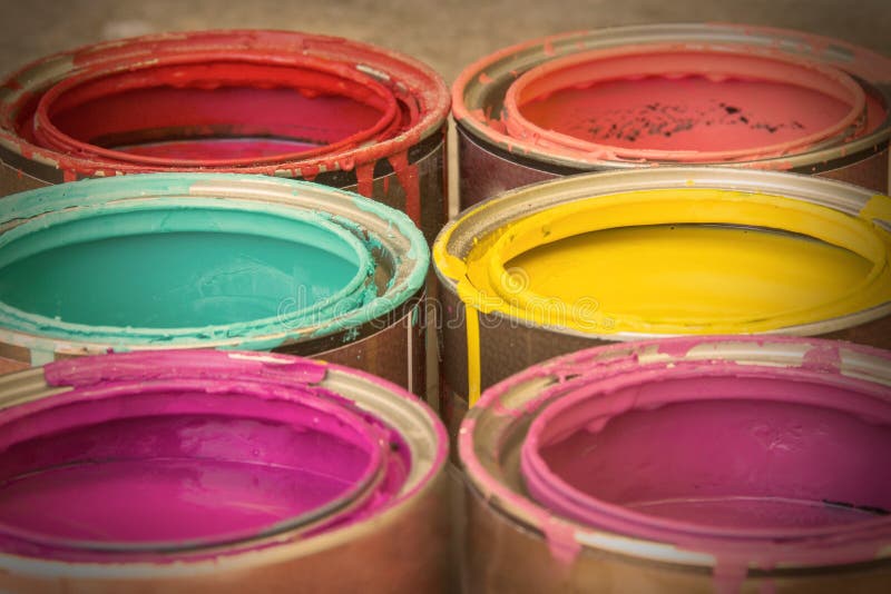 Colorful cans of paint stock photo. Image of painter - 69161040