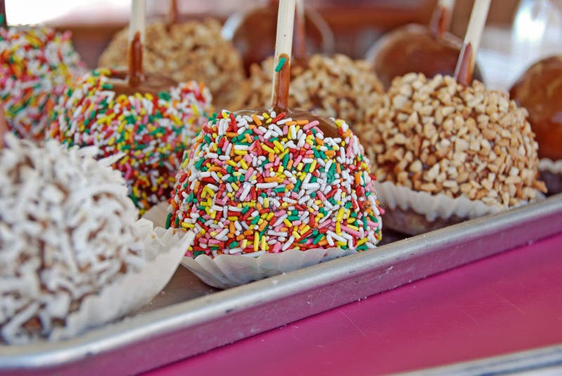 Colorful caramel apples stock image