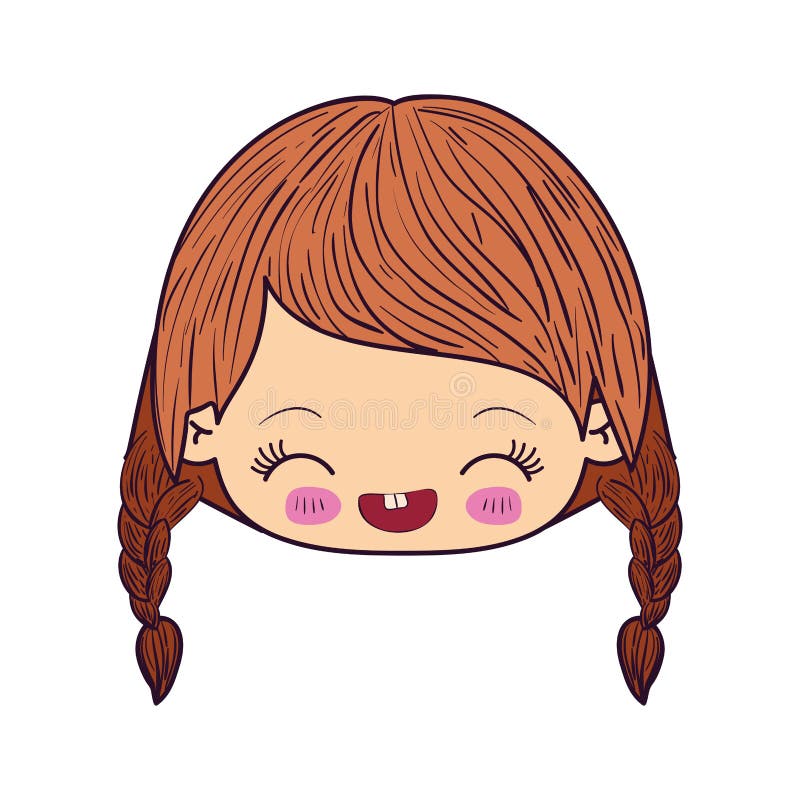 Colorful caricature kawaii face little girl with braided hair and facial expression laughing vector illustration Colorful caricature kawaii face little girl with braided hair and facial expression laughing vector illustration