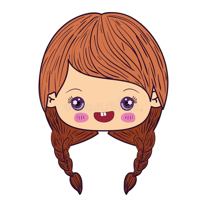 Colorful caricature kawaii face little girl with braided hair and smiling stock illustration Colorful caricature kawaii face little girl with braided hair and smiling stock illustration