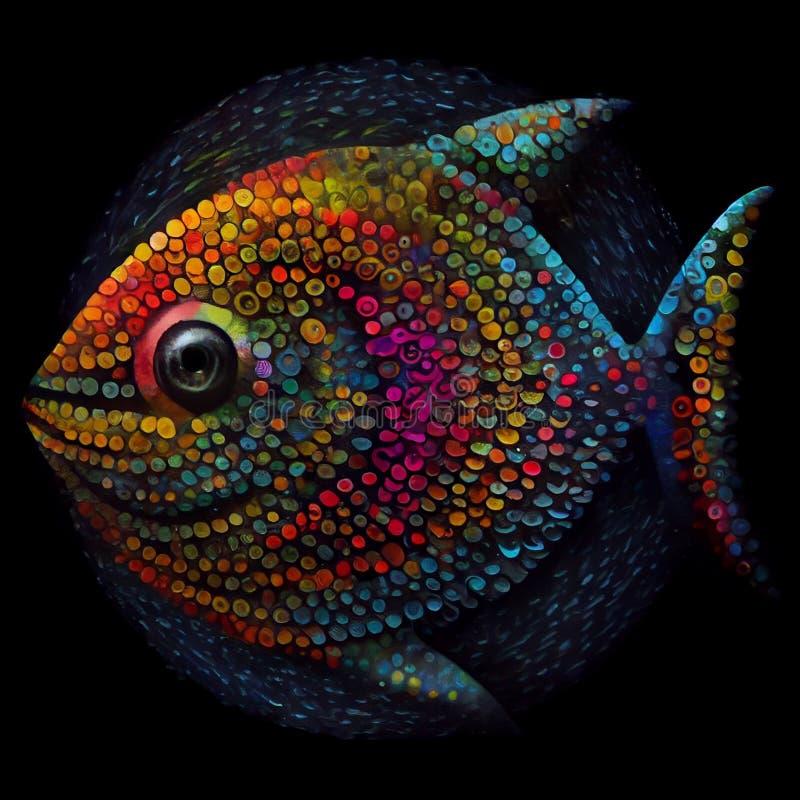 Colorful Cartoon Fish with Round Pattern Scale. Generative AI Stock