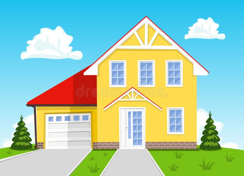 Colorful Cartoon House on Blue Background. Illustration Stock Vector -  Illustration of landscape, grass: 60162977