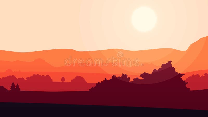 Colorful Cartoon Nature Background. Animation of Nice Red Sunset Background  with Some Clouds and Mountains Landscape Stock Illustration - Illustration  of desert, cloud: 133314574