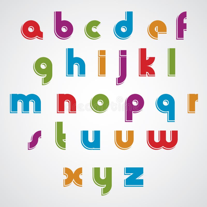 Colorful Cartoon Smooth Font, Rounded Lowercase Letters with White