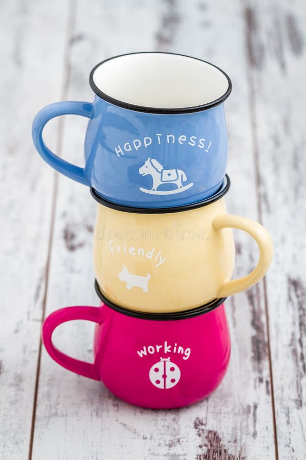 Colorful Ceramic Mugs With Enamel Look Stock Image Image of equipment