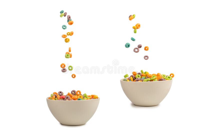 Colorful Cereal Box for Morning Breakfast. Corn Flakes Falling To the