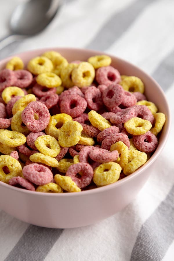 Colorful Cereal Loops with Whole Milk for Breakfast Stock Photo Image