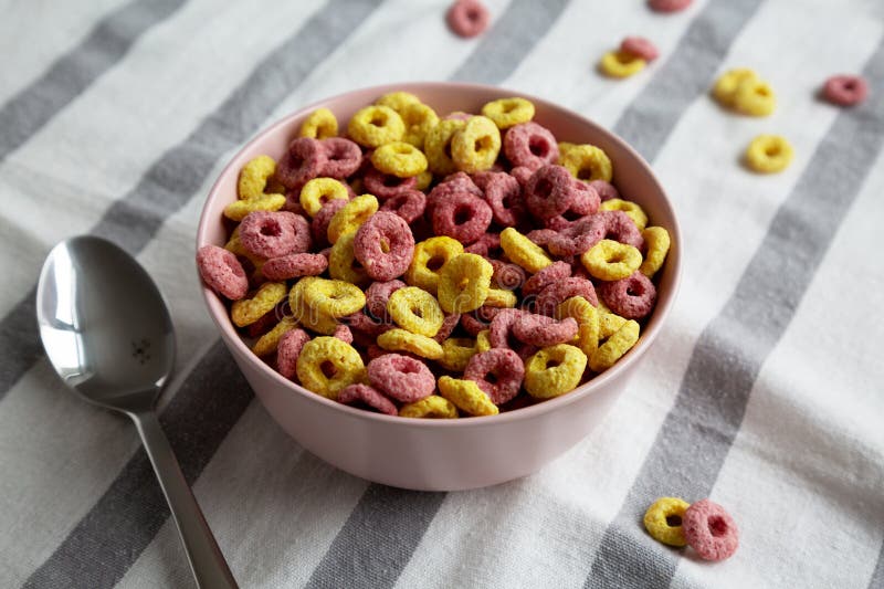 Colorful Cereal Loops with Whole Milk for Breakfast Stock Photo Image