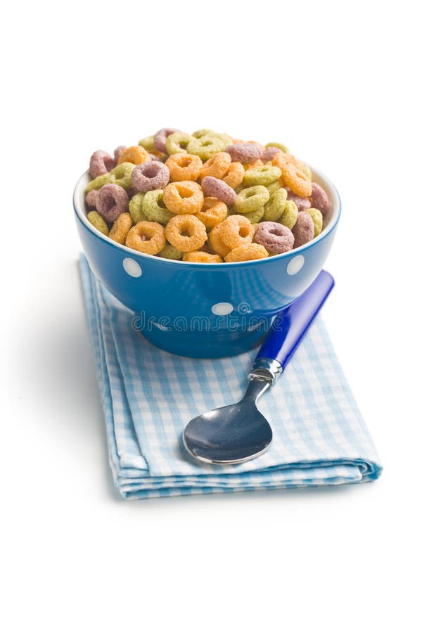 Colorful Cereal in Bowl on a Purple Background Stock Photo Image of