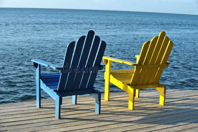 Colorful chair pair with picturesque ocean view