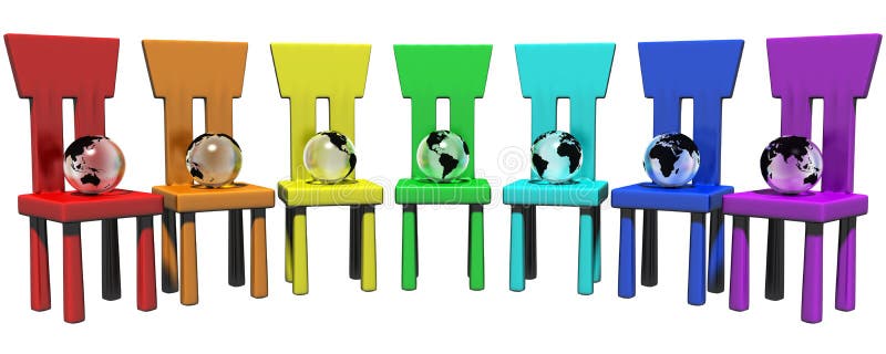 Colorful chairs and glass globes. Colorful chairs and glass globes