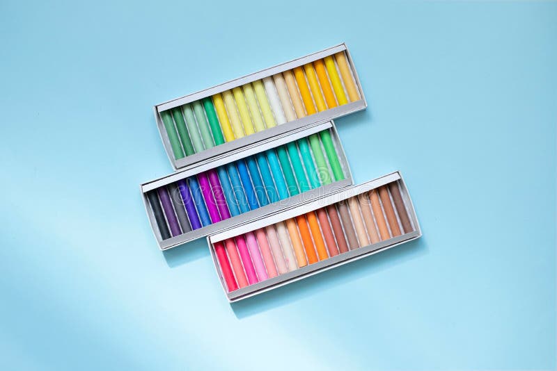 Colorful Chalk Crayons for Drawing on a Blackboard and on Asphalt Stock