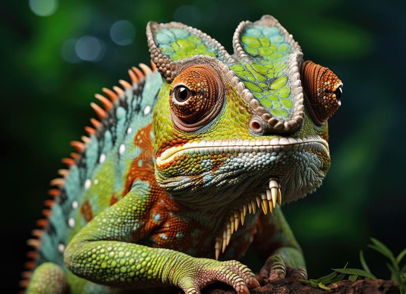 Cameleon colorat pe o ramură. ai generativ vector illustration